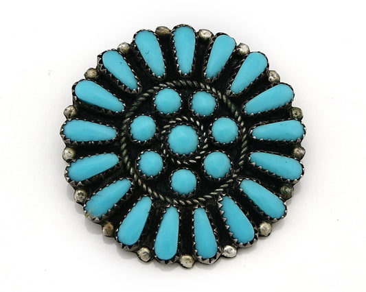 Navajo Concho Pin Pendant Natural Blue Turquoise Vintage Handmade Signed JPP