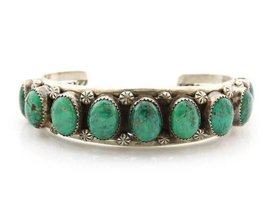 Navajo Cuff Bracelet Sterling Silver Crescent Valley Green Turquoise Native Art