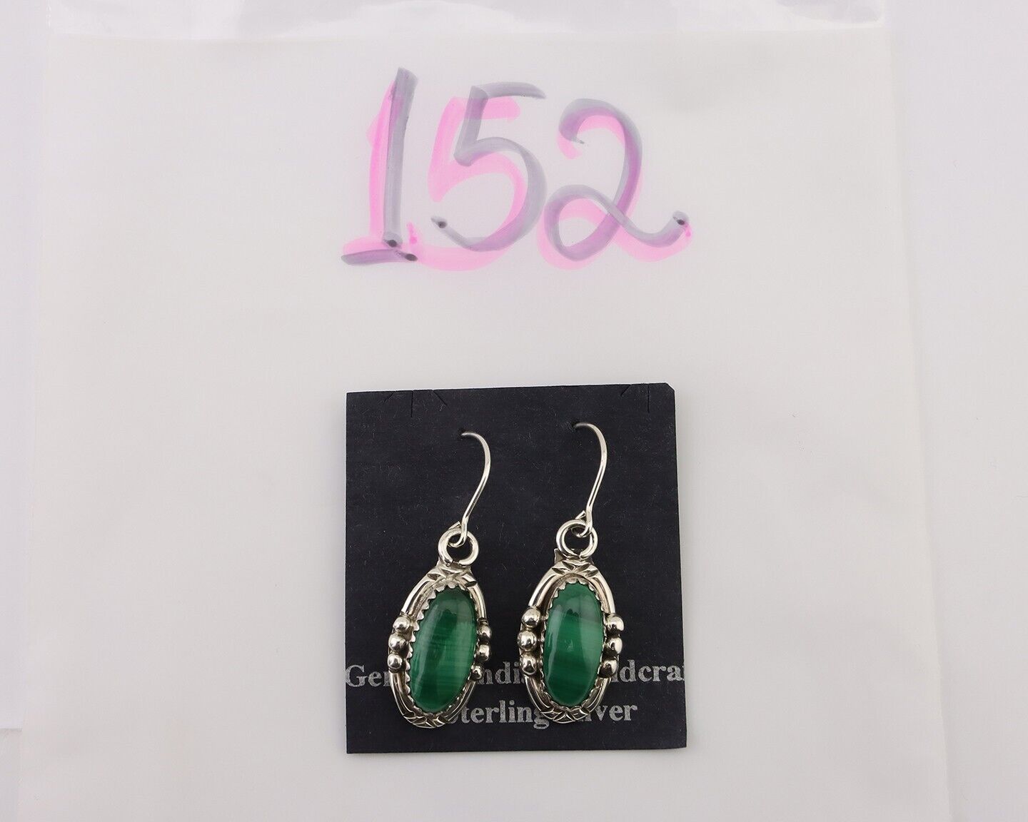 Navajo Earrings 925 Silver Natural Malachite Native American Artist C.80s