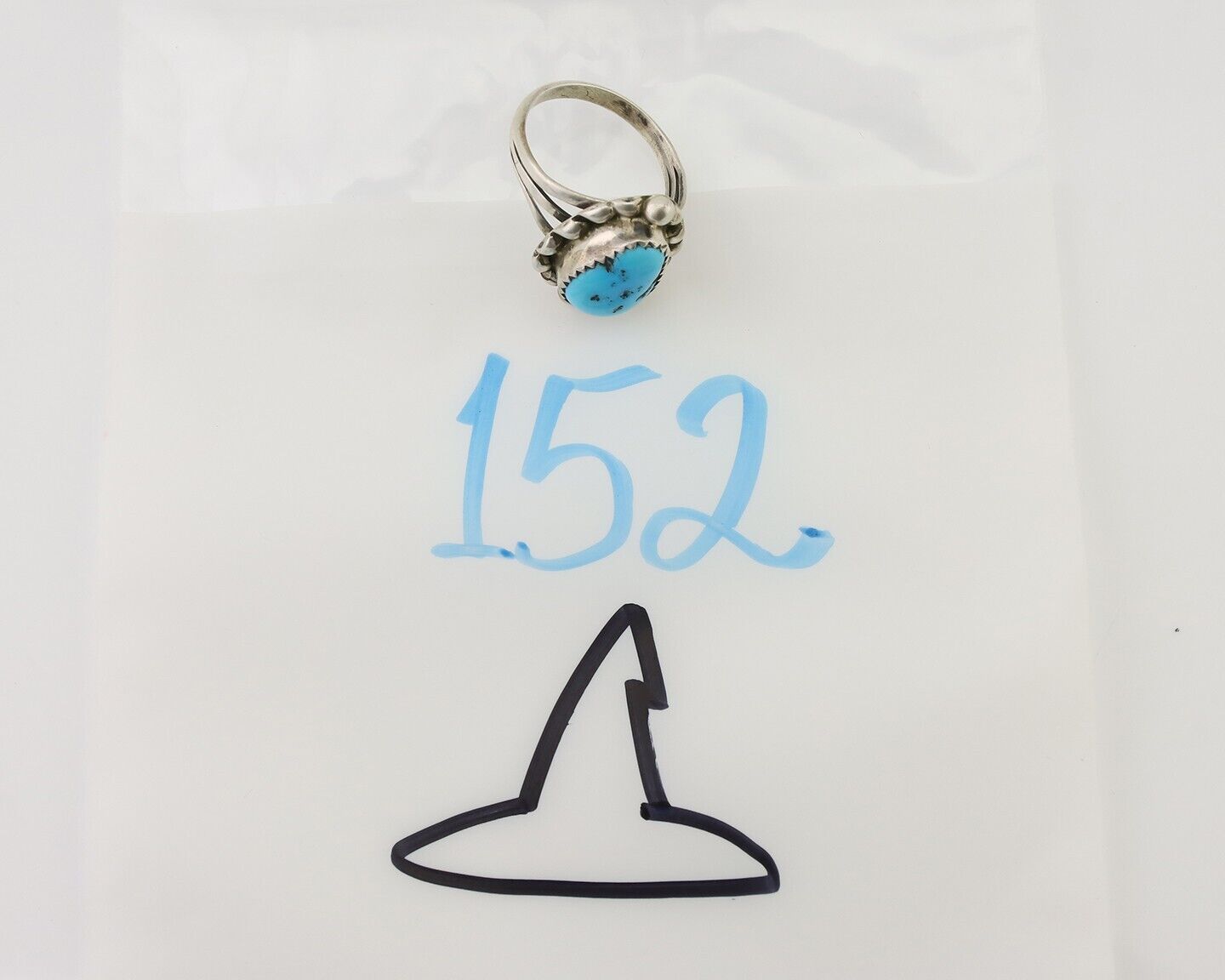 Navajo Ring 925 Silver Sleeping Beauty Turquoise Artist Signed SC C.80's