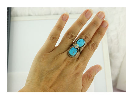 Vintage Zuni Ring 925 Sterling Silver Turquoise Signed Effie C Size 6.75
