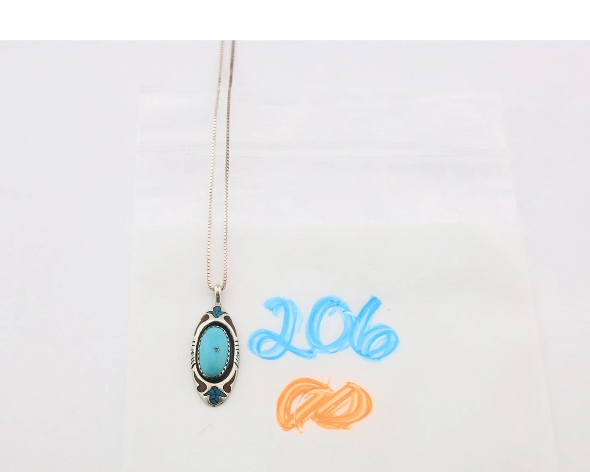 Navajo Necklace Sterling Silver Turquoise Vintage Signed TJW