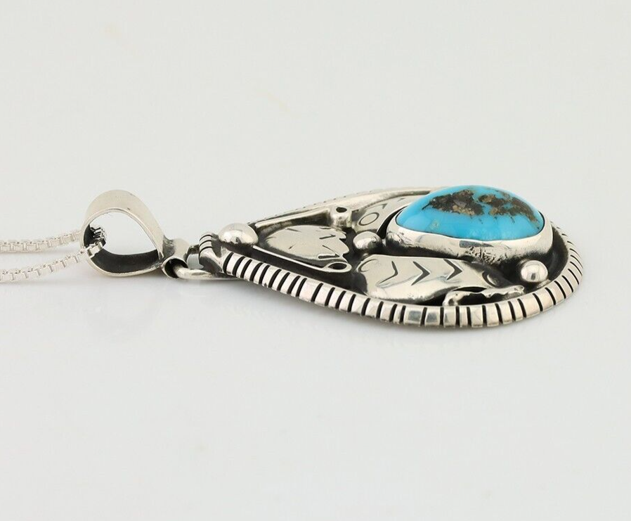 Navajo Handmade Pendant 925 Silver Turquoise Signed Tipi on Hill C.80's