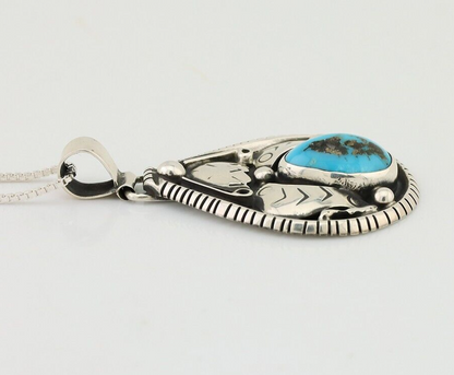 Navajo Handmade Pendant 925 Silver Turquoise Signed Tipi on Hill C.80's