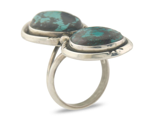 Vintage Navajo Ring 925 Sterling Authentic Turquoise Signed BY Size 8.0