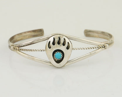 Navajo Paw Bracelet 925 Silver Blue Turquoise Native American Artist C.80's