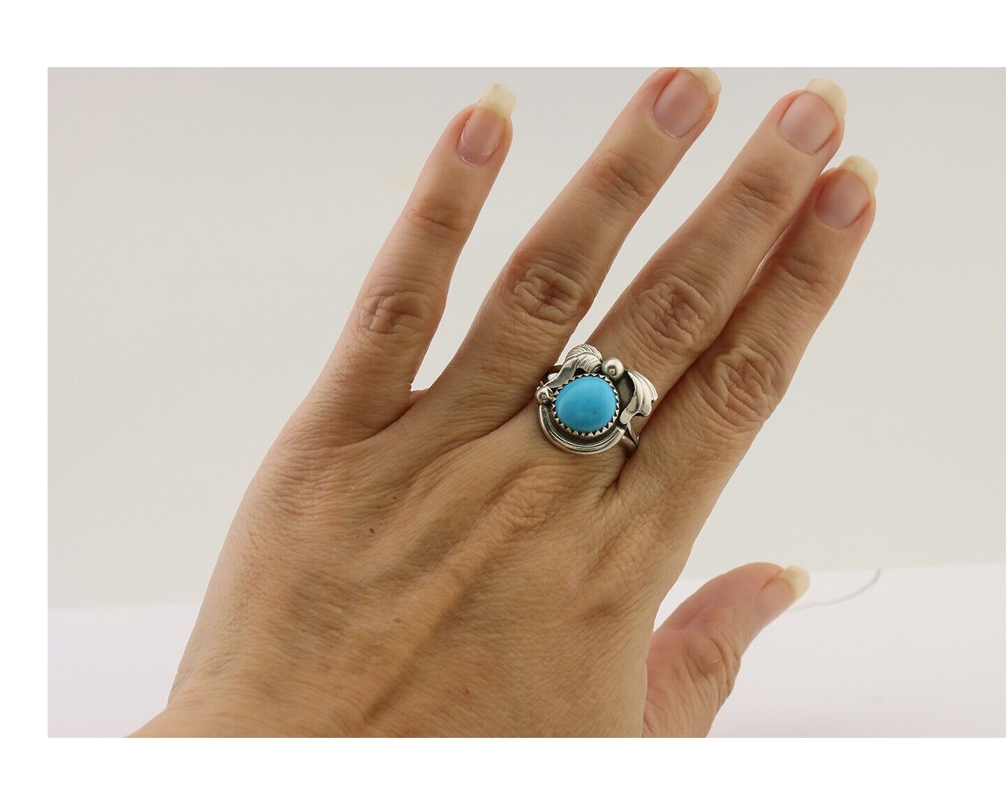 Navajo Ring 925 Silver Natural Blue Turquoise Native American Artist C.80's