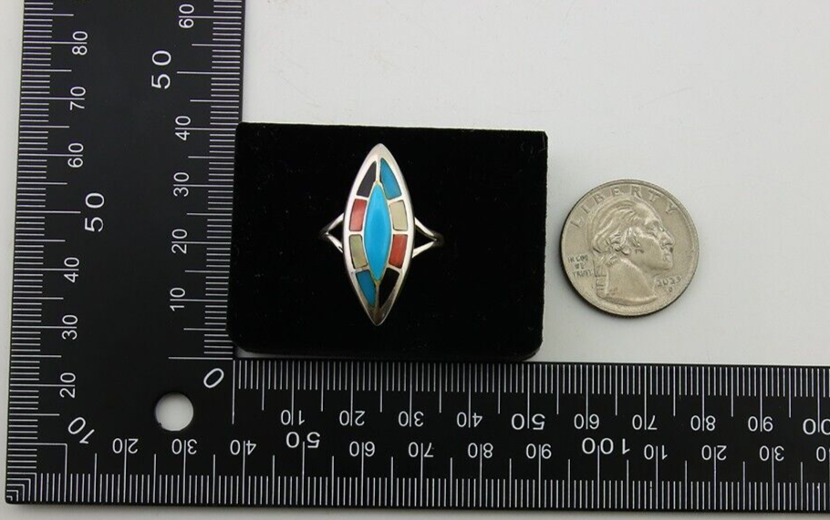 Navajo Ring 925 Silver Turquoise Shell Onyx Spiney Oyster Native Artist C80's