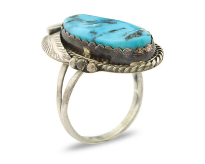 Navajo Ring 925 Sterling Turquoise Artist Justin Morris C.80's Size 9.0