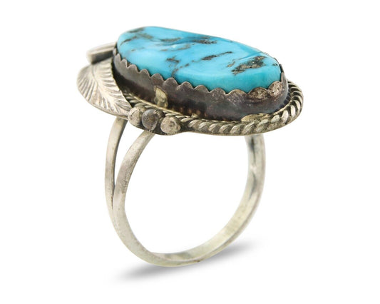 Navajo Ring 925 Sterling Turquoise Artist Justin Morris C.80's Size 9.0