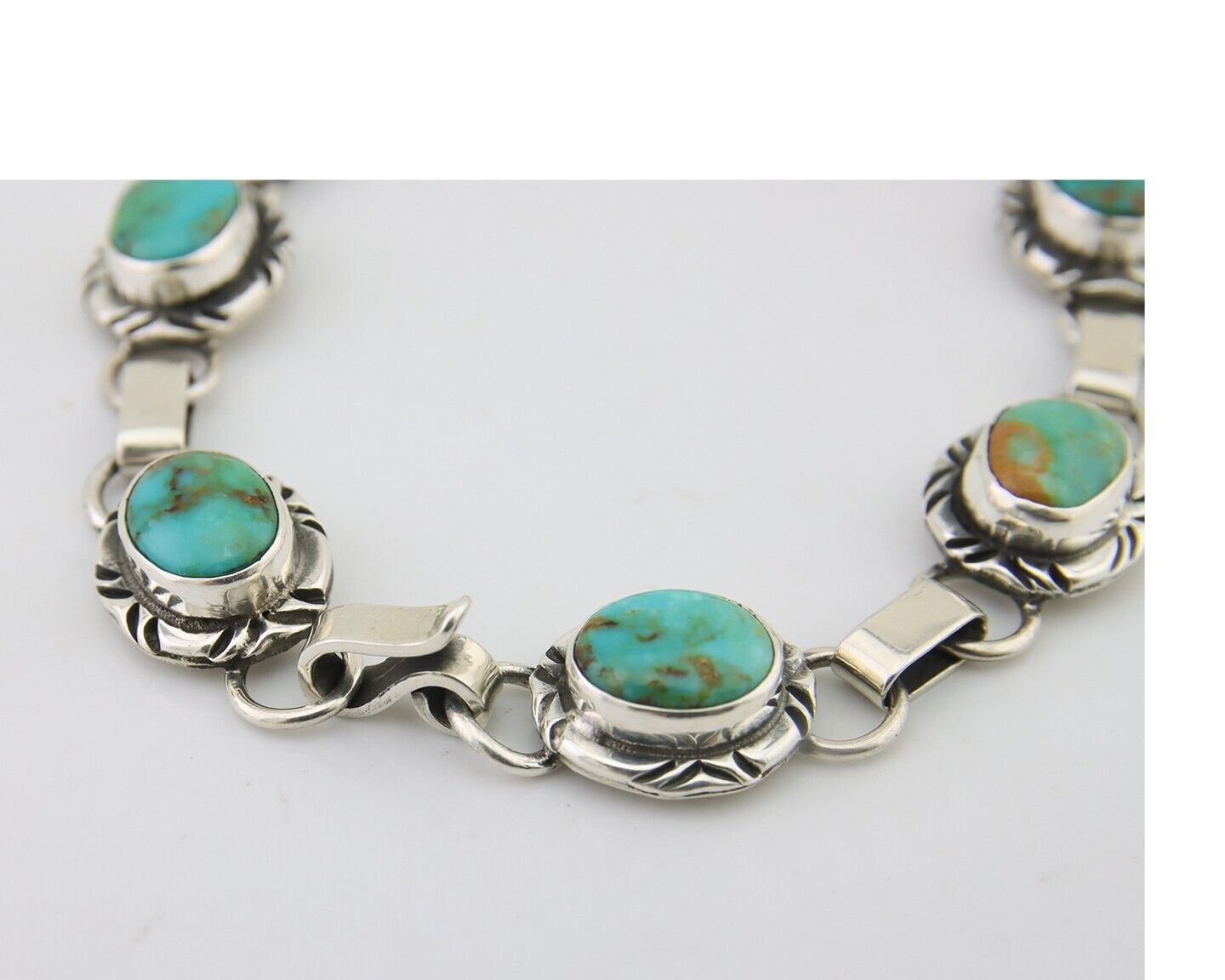 Navajo Bracelet 925 Silver Natural Blue Turquoise Native American Artist C.80's