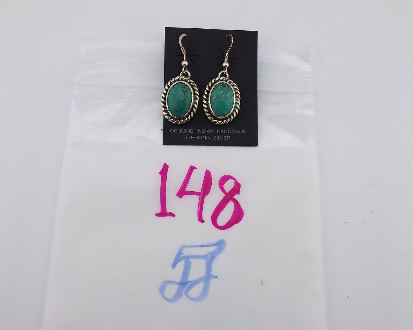 Navajo Earrings 925 Silver Natural Green Turquoise Native Artist C.80s