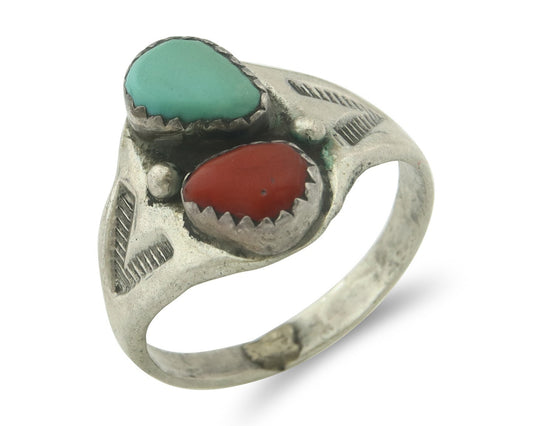 Vintage Navajo Ring 925 Sterling Silver Natural Gemstone Authentic Size 9.75