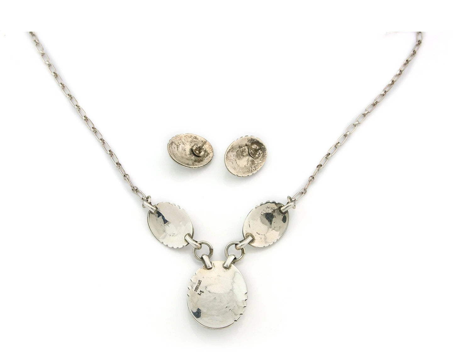 Navajo Necklace Earring Set Sterling Silver Natural Lapis Artist Signed LY