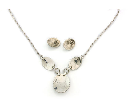 Navajo Necklace Earring Set Sterling Silver Natural Lapis Artist Signed LY