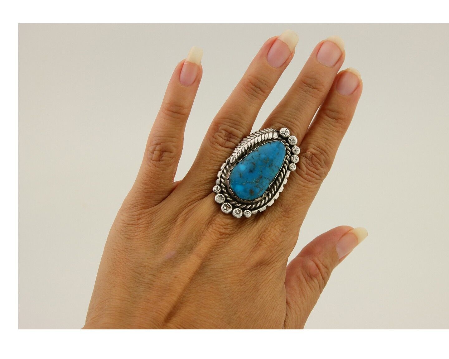 Navajo Ring 925 Sterling Silver Natural Turquoise Native American Artist C.80's