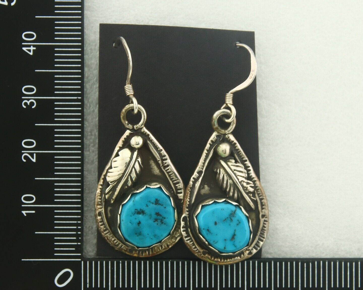 Navajo Earrings 925 Silver Natural Turquoise Native Artist MC C.80's