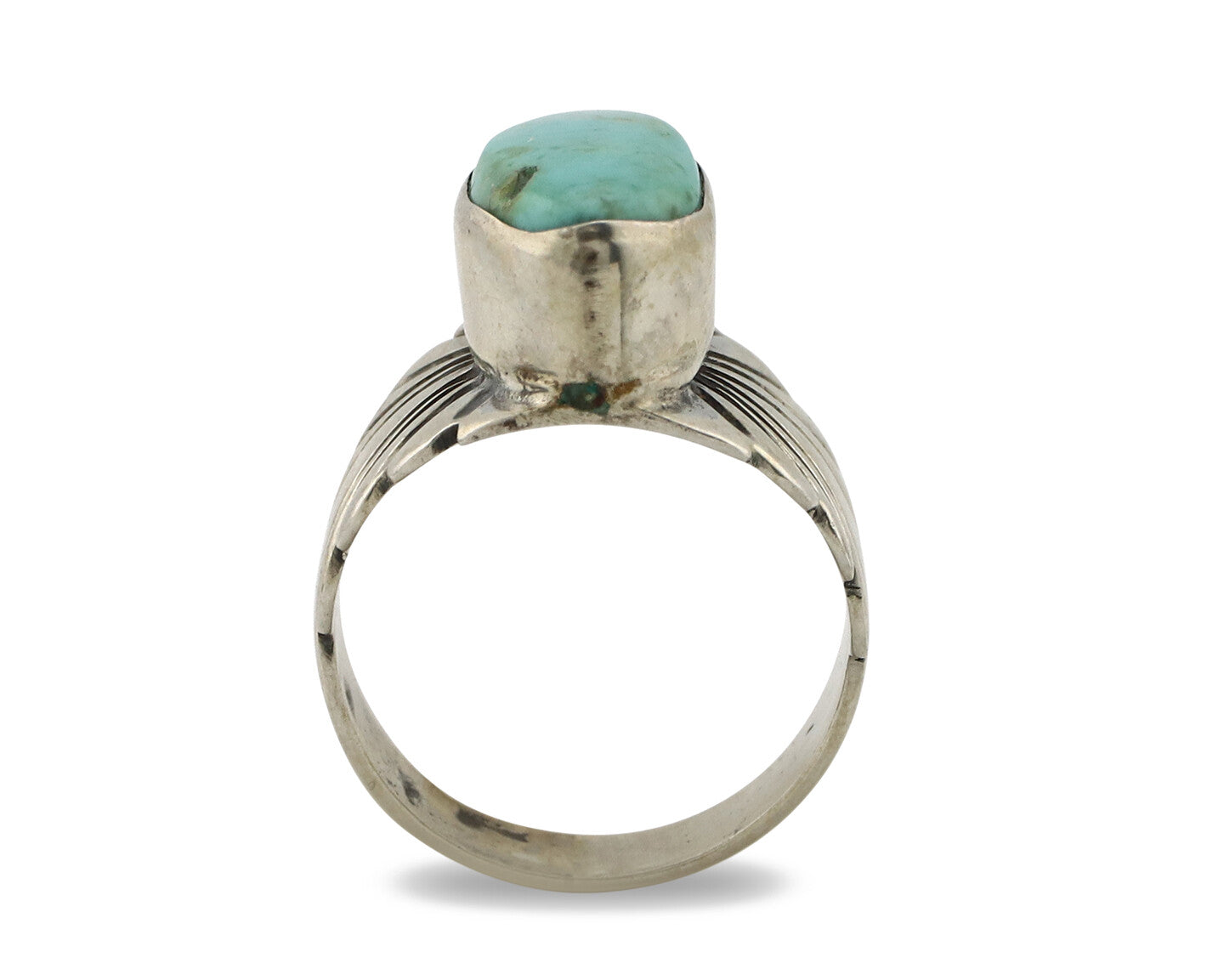 Navajo Ring .925 Silver Black Kingman Turquoise Artist Signed Apache C.80's