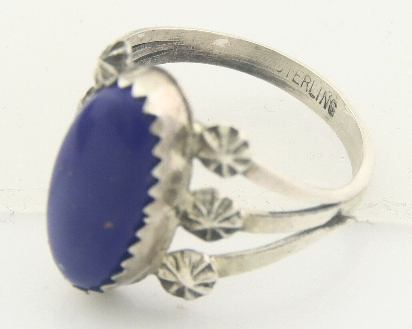 Navajo Ring 925 Sterling Natural Lapis Handmade Native Artist C.80's