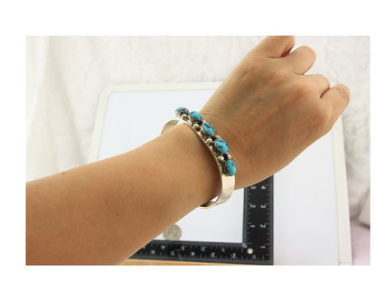 Navajo Bracelet Sterling Silver Nevada Turquoise Artist Signed C Jones