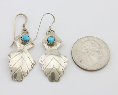 Navajo Dangle Earrings 925 Silver Natural Turquoise Artist Signed JB C.80's