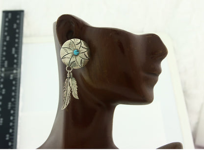 Navajo Earrings Sterling Silver Turquoise Vintage Dangle Signed Ramone