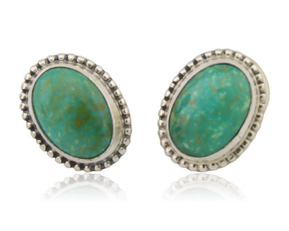 Navajo Stud Earrings 925 Silver Natural Turquoise Native Artist Signed M C.80's