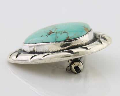 Navajo Pin 925 Silver Natural Mined Turquoise Artist Signed C Montoya C.80's