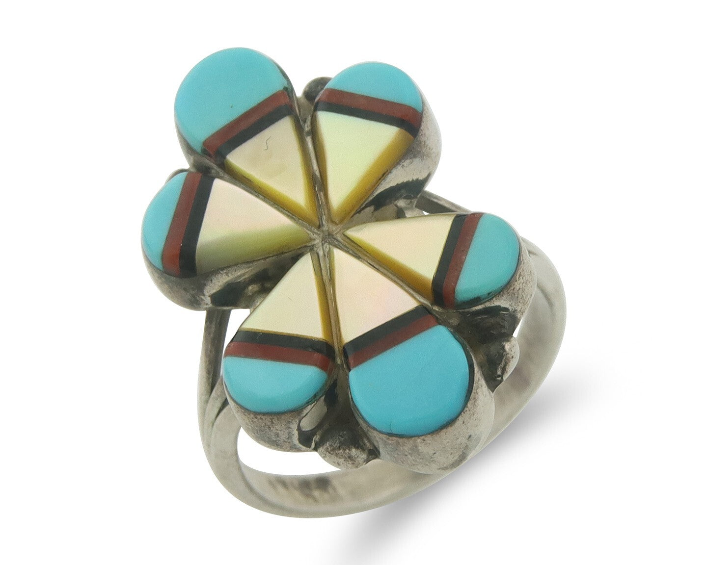 Vintage Navajo Ring 925 Sterling Gemstone Signed E. Sunburst Size 6