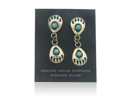 Navajo Earrings 925 Silver Natural Turquoise Native American Artist C80s