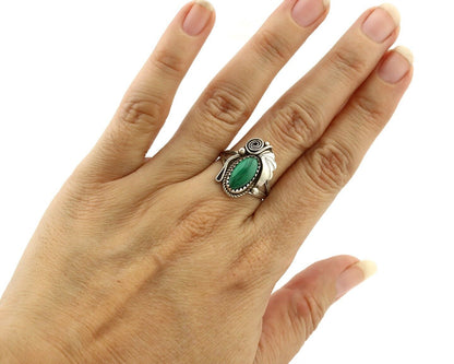 Navajo Ring 925 Silver Natural Mined Malachite Artist Signed Justin Morris C.80s