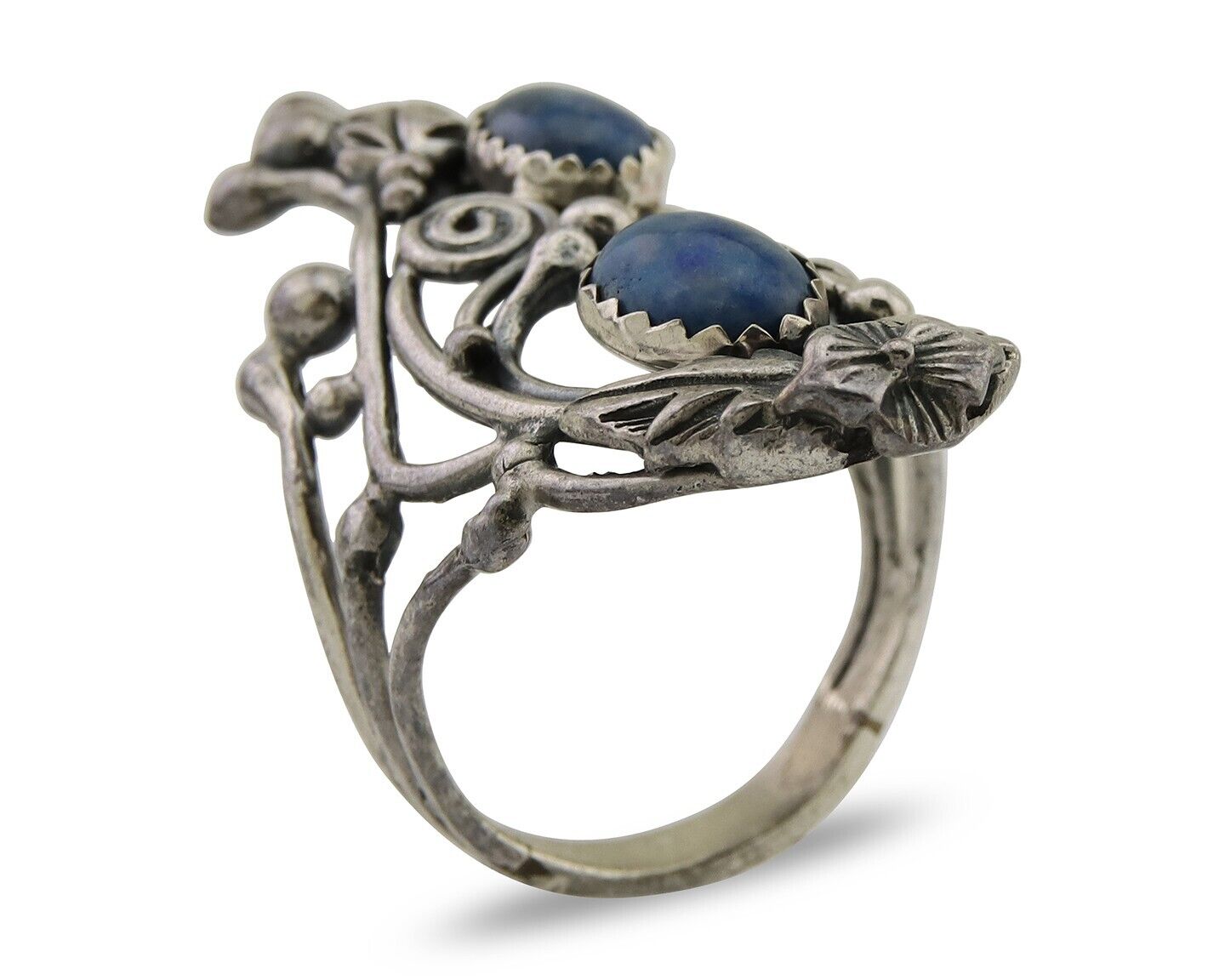 Navajo Ring 925 Silver Natural Denim Lapis Artist Signed Prairie Fire C.80's