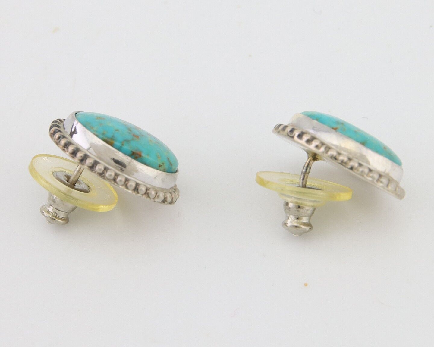 Navajo Stud Earrings 925 Silver Natural Turquoise Artist Signed M C.80's