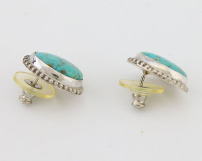 Navajo Stud Earrings 925 Silver Natural Turquoise Artist Signed M C.80's