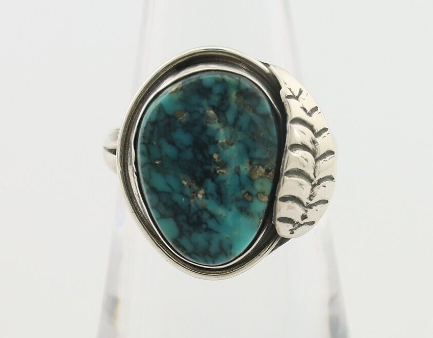 Navajo Ring 925 Silver Natural Blue Turquoise Native Artist Signed G.C. 01 C.80s
