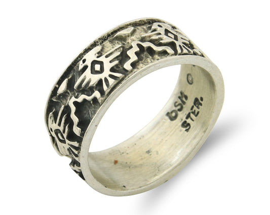 Navajo Band Ring Sterling Silver Vintage Authentic Signed BSM Size 5.0