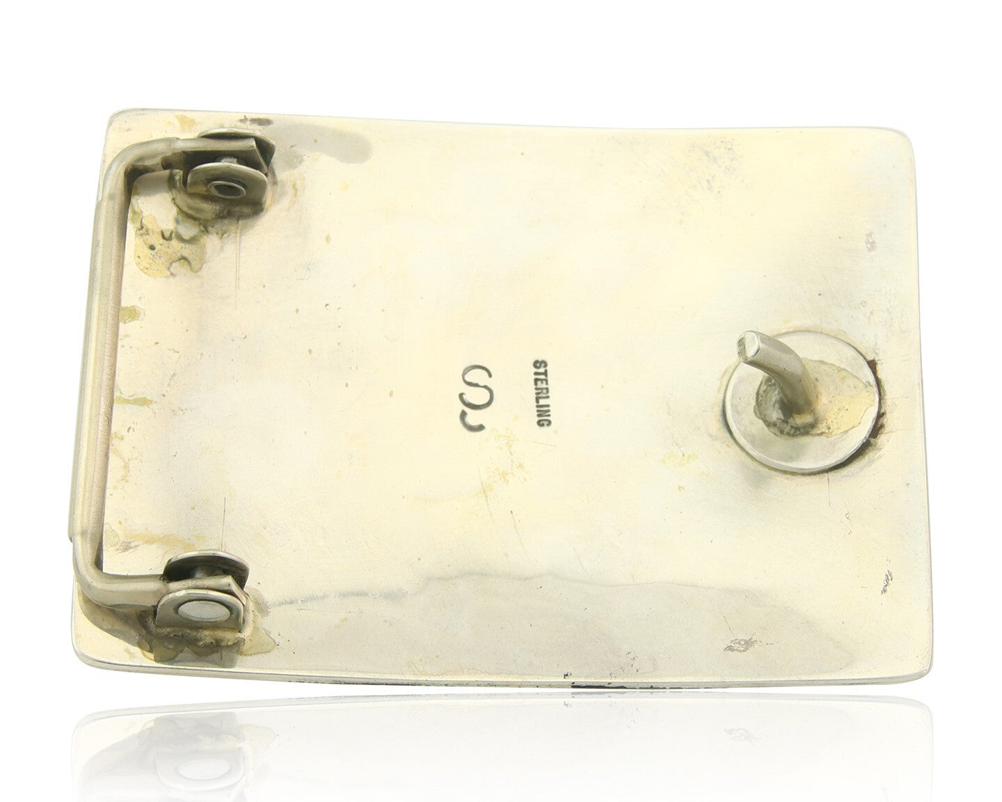 Vintage Navajo Belt Buckle 925 Silver Inlaid Gemstone Signed Stanley Bain C.80's