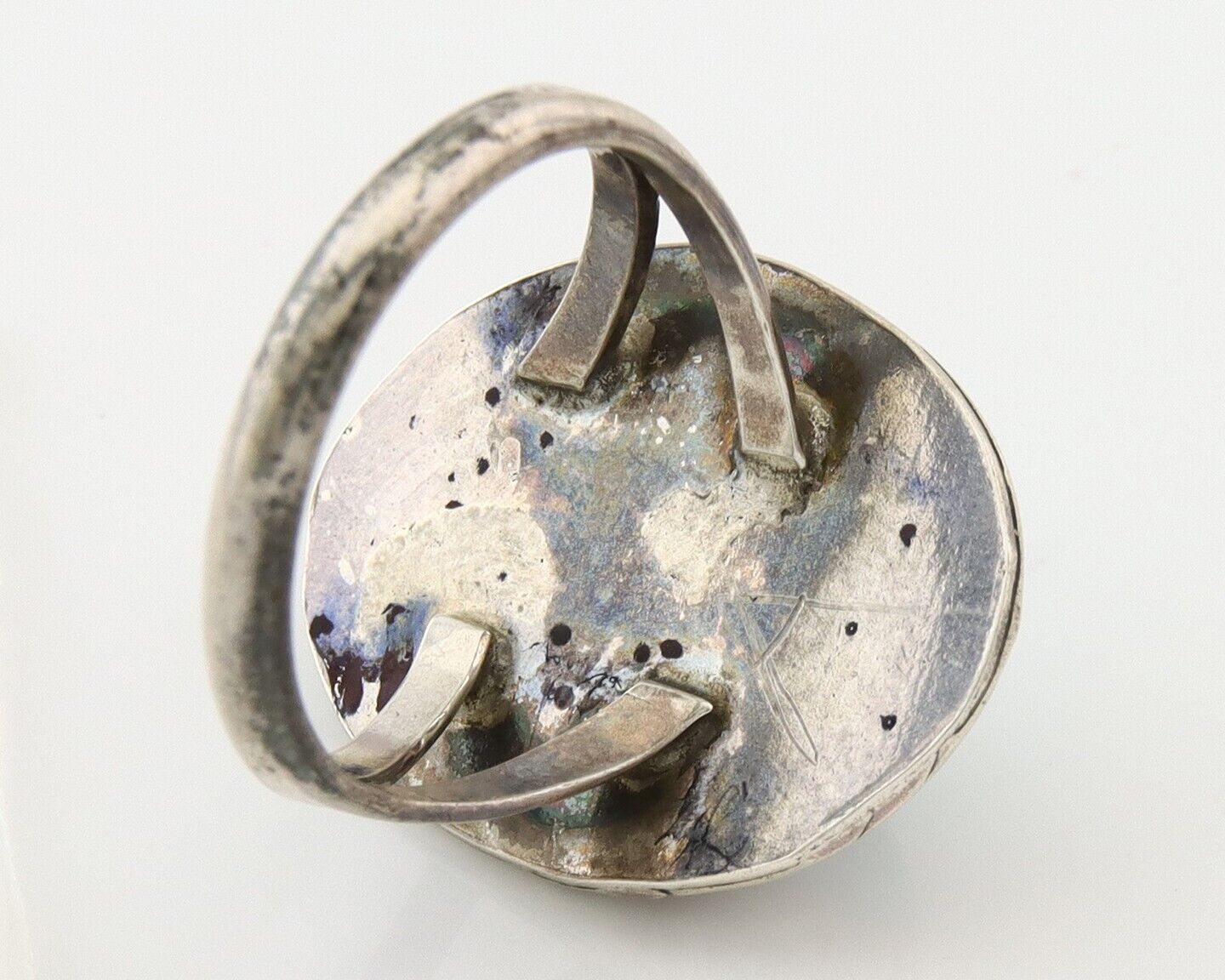 Navajo Ring 925 Sterling Natural Mined Arizona Arist Turquoise C.80's Size 6.0