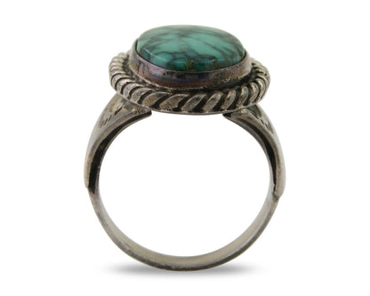 Navajo Ring 925 Silver Spiderweb Turquoise Signed Sunset C.80's