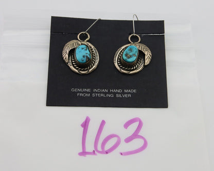 Navajo Dangle Earrings 925 Silver Morenci Turquoise Native Artist Signed JG C80s