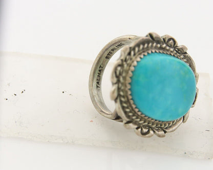 Navajo Ring 925 Sterling Natural Blue Turquoise Signed TALHAT C.80's Size 6.0