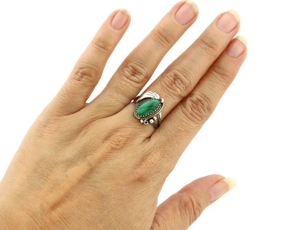 Navajo Ring 925 Silver Natural Mined Malachite Artist Signed Justin Morris C.80s