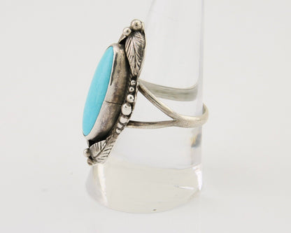 Navajo Ring 925 Silver Natural Slab Turquoise Artist Signed Circle JW C.80's