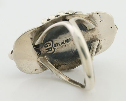 Navajo Ring 925 Silver Natural Blue Turquoise Artist Signed GR HEART C.80's