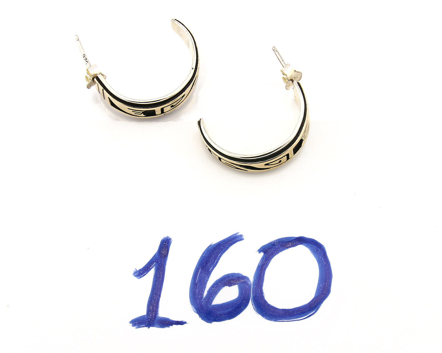 Navajo Hoop Earrings .925 Silver 14k SOLID Yellow GOLD MM Rogers & DJM