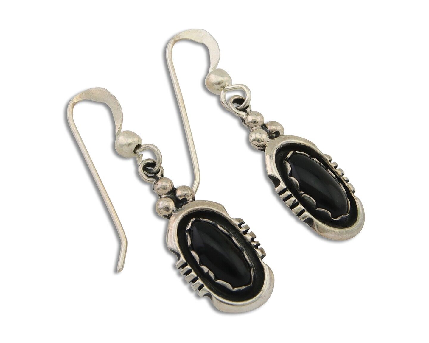 Navajo Dangle Earrings 925 Silver Natural Black Onyx Native American C.80's