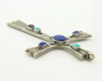 Navajo Cross Pendant Sterling Silver Natural Gemstones Artist Signed De Chelly