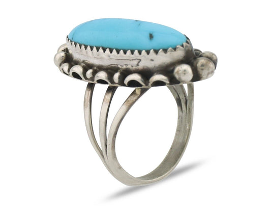 Navajo Ring .925 Silver Sleeping Beauty Turquoise Signed SkyStone Creations C80s
