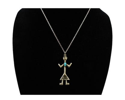 Navajo Turquoise Necklace 925 Silver Sand Cast Dancer C.80's