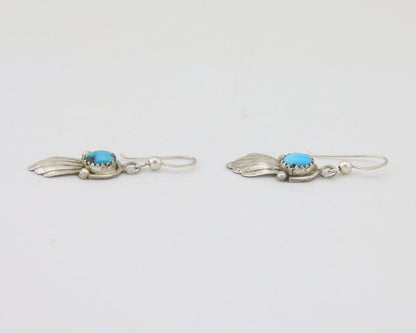 Navajo Earrings 925 Silver Blue Turquoise Artist Signed Kee Tsosie C.80's